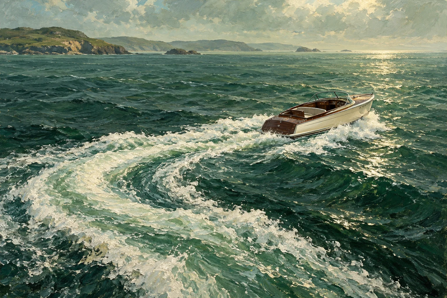 Homeward Wake: motorboats / marine oil artwork